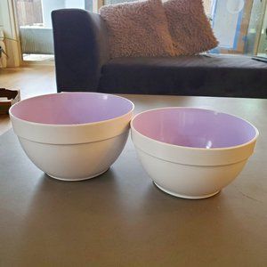 Set of 2 Mixing Bowls Purple and White